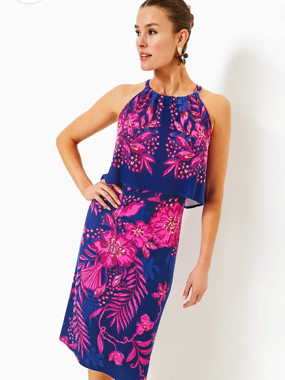 NWT Sz XS Lilly Pulitzer Stella Mae Never Ending Midi Dress Blue Pink Tropical